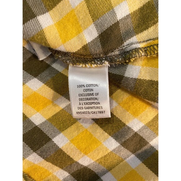 Old Navy Button Down Blouse Plus Size XL Yellow Green Plaid Pearl Snaps Western - Picture 9 of 11